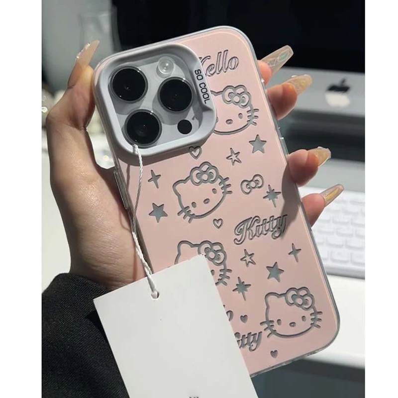 Kawaii Sanrio Electroplated HelloKitty Cute Cartoon Phone Case For IPhone 7 8 Plus 15 14 12 13 11 Pro Max Soft Cases Gifts Y2K image 4