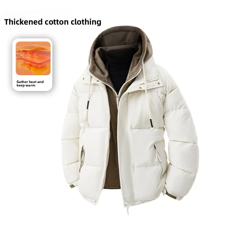 

New Short Cotton-padded Jackets Men Couple Sports Down Jacket Student Hooded Vacation Two-piece Bread Jackets and Warm Outerwear