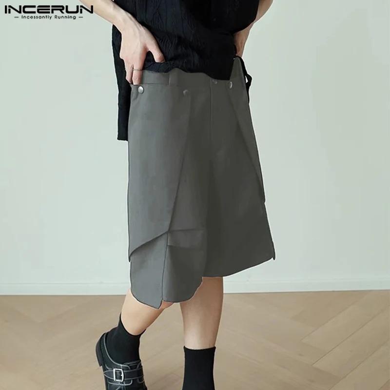 INCERUN Men Irregular Shorts Solid Color Button Loose Joggers Summer Casual Men Bottoms Streetwear 2024 Fashion Shorts S-5XL