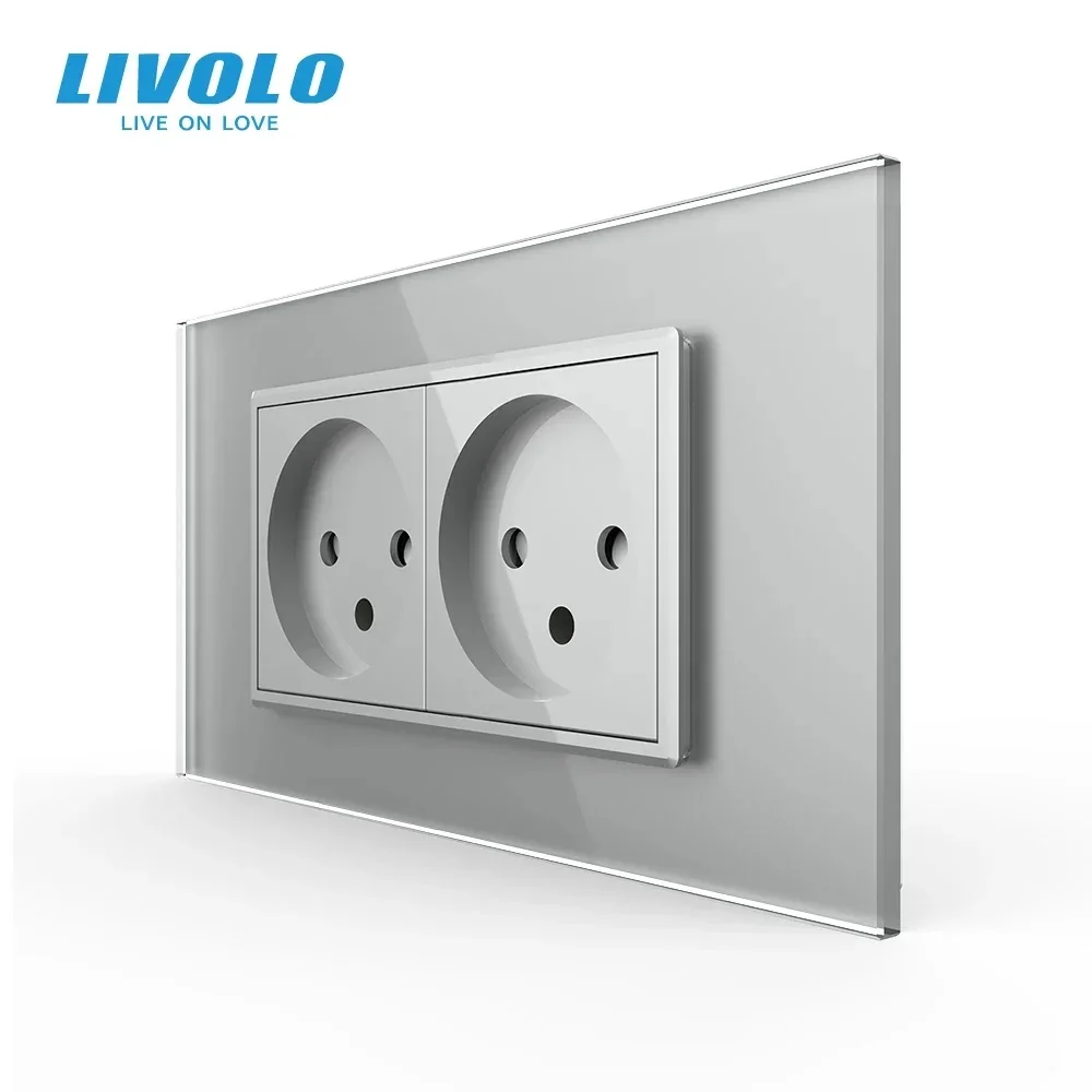 Original LIVOLO Double  Israel Power Socket, 16A Tempered White/Black Glass Panel, AC 100~250V,Siamesed Design,Usb Outlet Wall