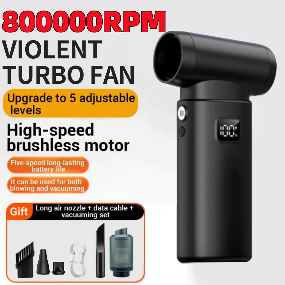 

800000RPM Violent Fan Powerful Electric Air Blower Portable Dust Cleaner Type-C Charging 55m/s Brushless Turbo Jet Fan Blower