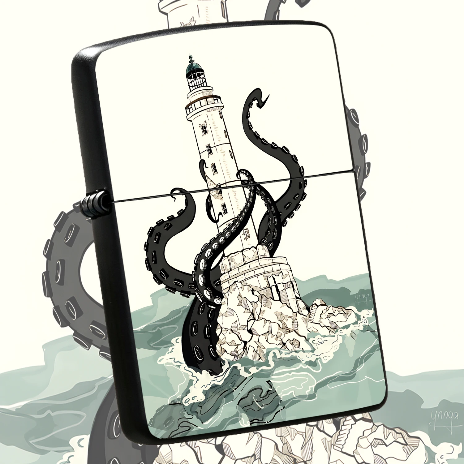 Creative Lighthouse & Tentacle Art Print Lighter, Retro Weird Illustration Style Portable Ignition Tool, Atmospheric Versatile Daily Goodie, Multi-Scenario Suitable Cool Fun Collectible Decor Accessory For Indoor Outdoor Use Interesting And