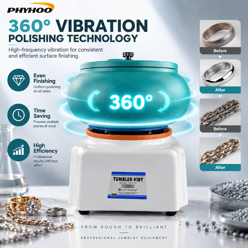 PHYHOO 12 Inch Vibratory Tumbler Jewelry Polishing Machine Metal Finishing Deburring Cleaner Machine Surface Finisher Tool For J