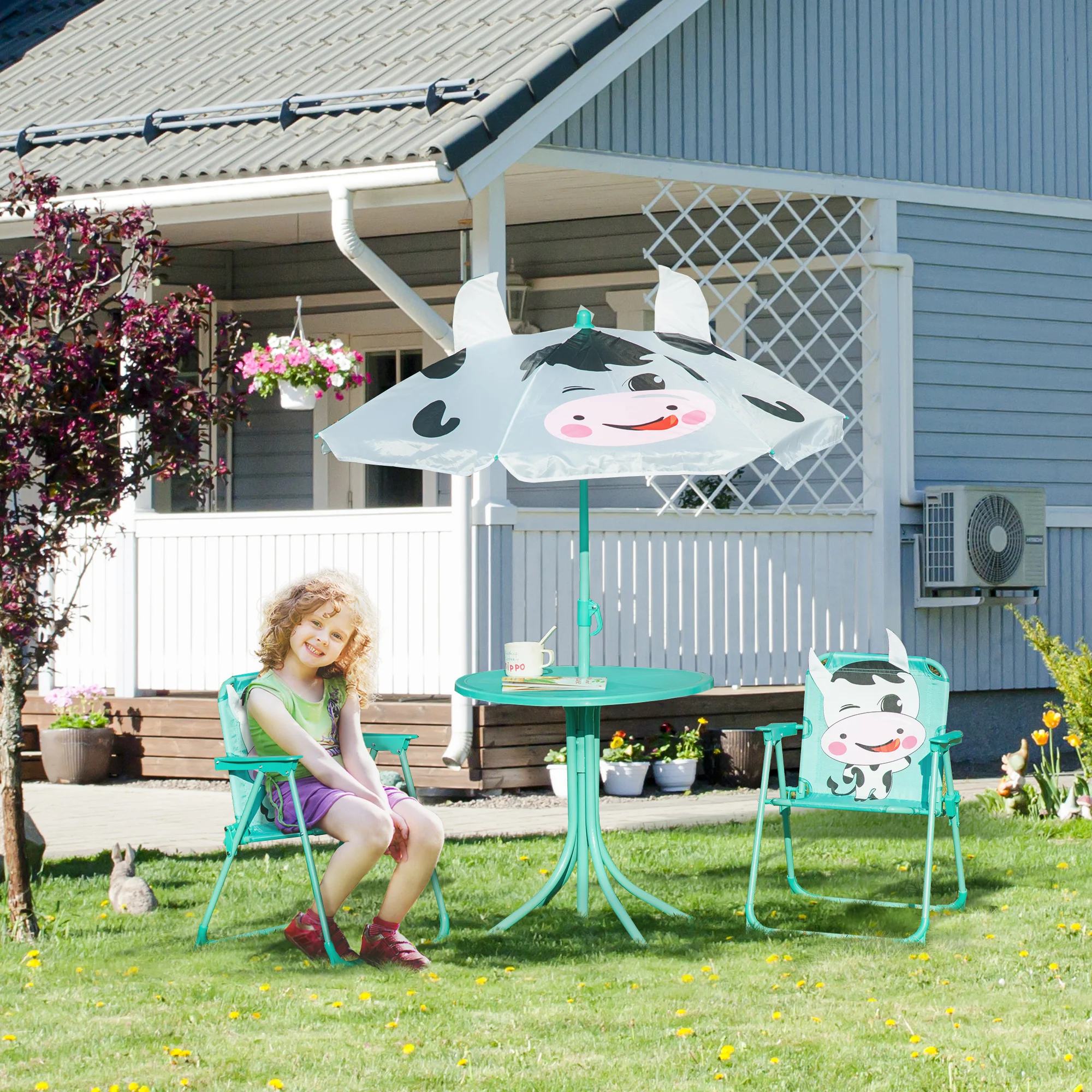 Kids Outdoor Chair And Table - Kinder tafel- en stoelenset, opvouwbaar tuinmeubilair