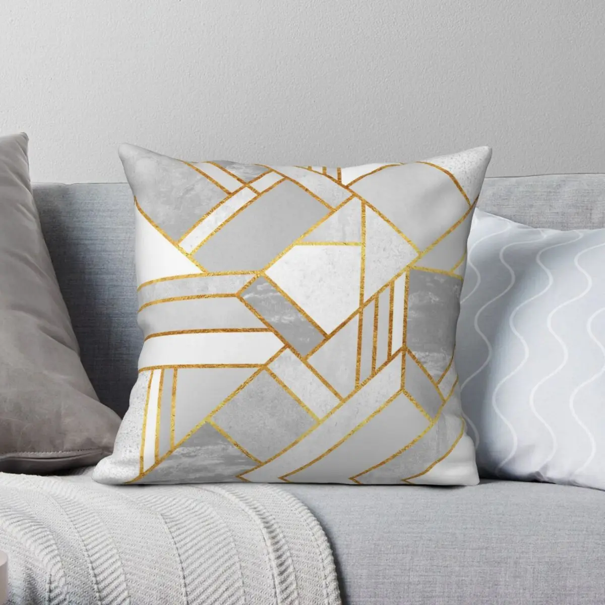 Gold City Geometric Lines Square Pillowcase Polyester Linen Velvet Printed Zip Decor Throw Pillow Case Sofa Seater Cushion Cover