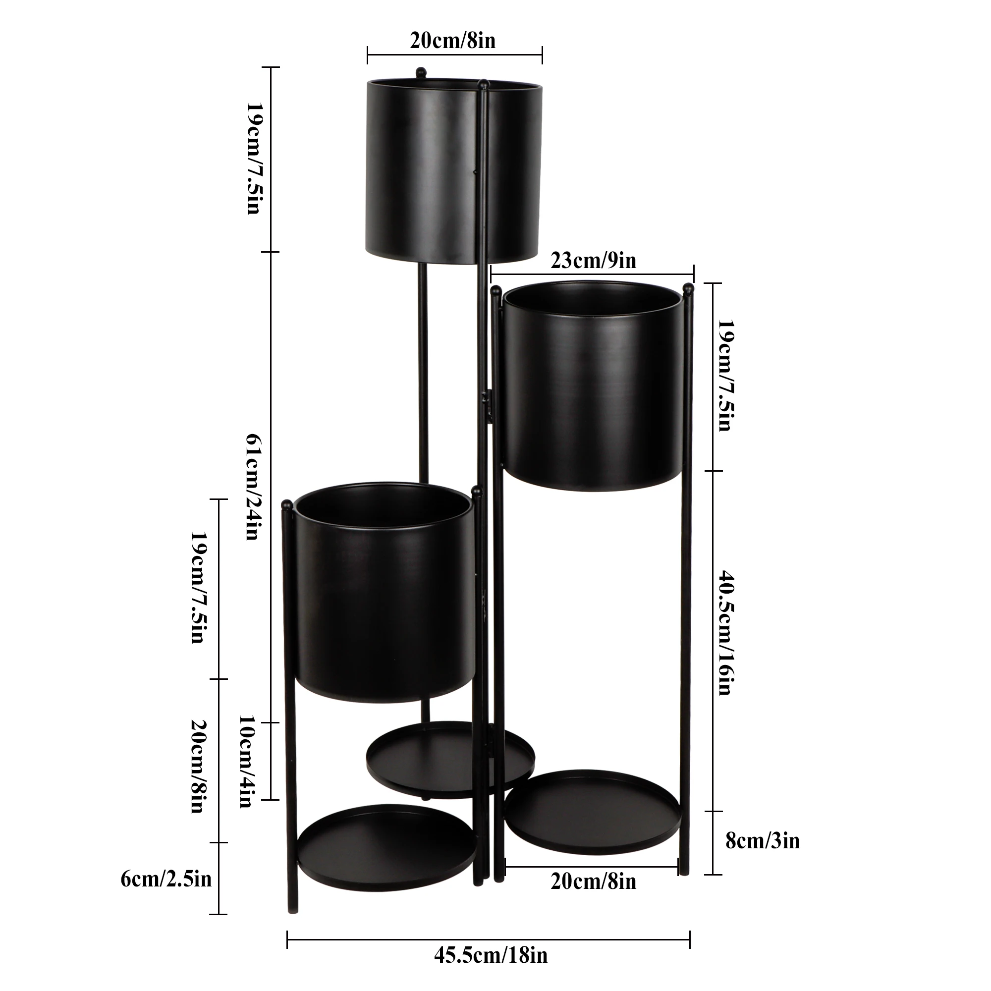 Metal Black Flowerpot Sturdy Foldable Planter Rack With Stand Double Layered Shelf for Home Decor
