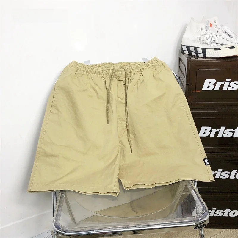 Classic Khaki Bla Cotton orts ex Summer Elastic Waist Simple Logo fiti Label Loose Fit High Waist Youth Sle