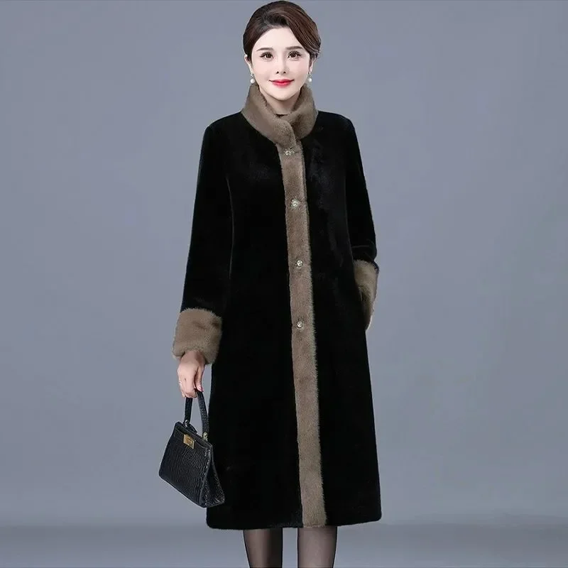 Pop 2025 Women New Autumn/winter Thickened Loose Imitate Mink Fur And Fur Integrated Coat Female Long Patchwork Fashion Warm Coa