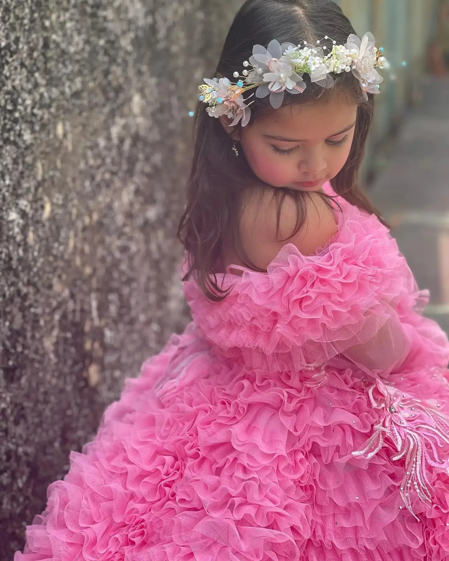 Pink Flower Girl Dresses for Wedding Crystal Ruffles Off the Shoulder First Communion Kids Birthday Party Gown Party Dress image 3