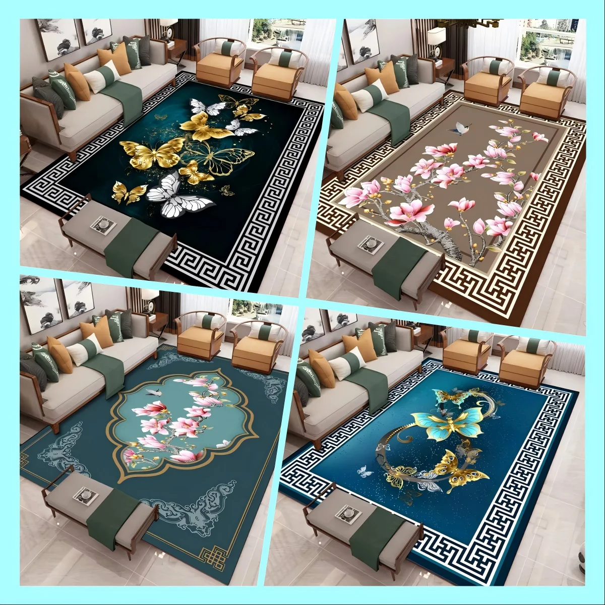VIKAMA Bliski Wschód Nowy Chiński Dywan Salon Wystrój domu Mata podłogowa Sypialnia Gabinet Biuro Odporny na zabrudzenia Dywan zmywalny
