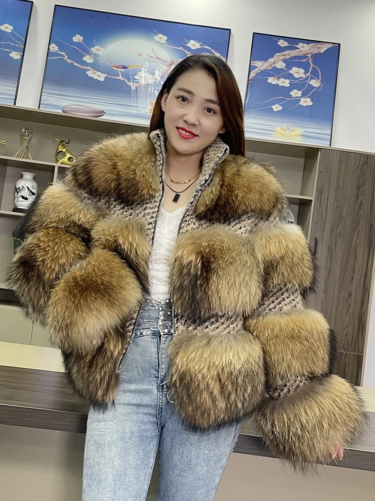 Winter Thick Warm Soft FOX Fur Coat Women Long Sleeve Crop Jacket Coat Female Brown Cropped fox Fur Coat Casual