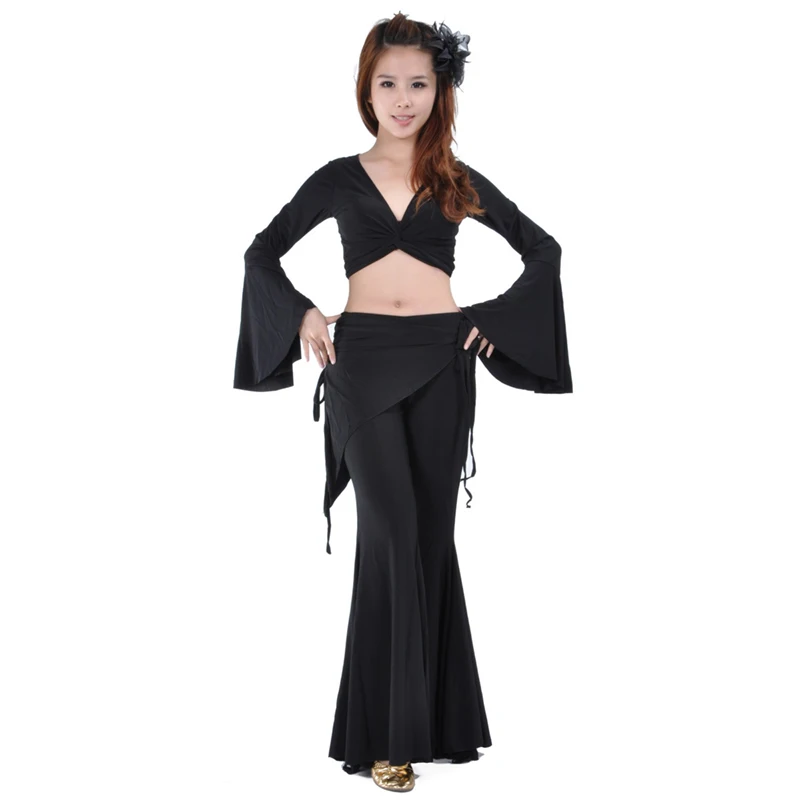 Belly Dance Flared Sleeves Pants Waist Skirts Tribal Pants Suitable Stage Practice Performance Practice Wear Autumn/Winter Set