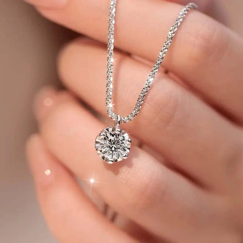 Platinum PT950 white gold moissanite diamond necklace women's 2024 new collarbone chain female senior sense of light luxury