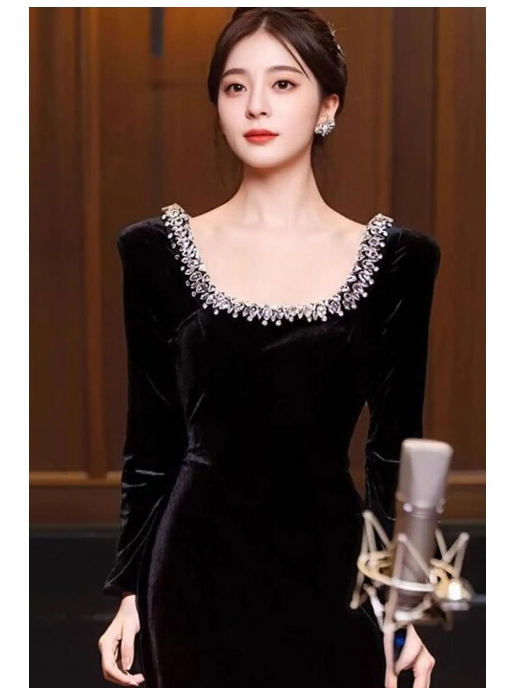 

Ele Bla Velvet Dr Vintage Hepburn Sle for Par Host High Waist A-Line Skirt Long Sve U-Neline Ball Gown