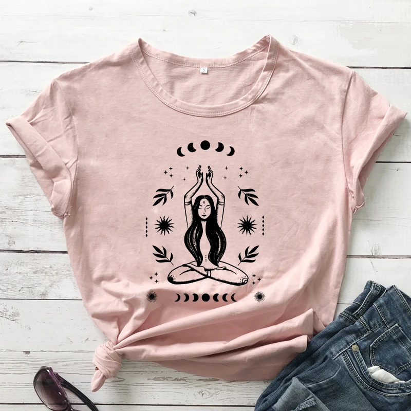 Moon Goddess Energy Spiritual T-Shirt Cute Yoga Lover Gift Shirt Celestial Moon Phases Tees Women casual trendy vintage  tops