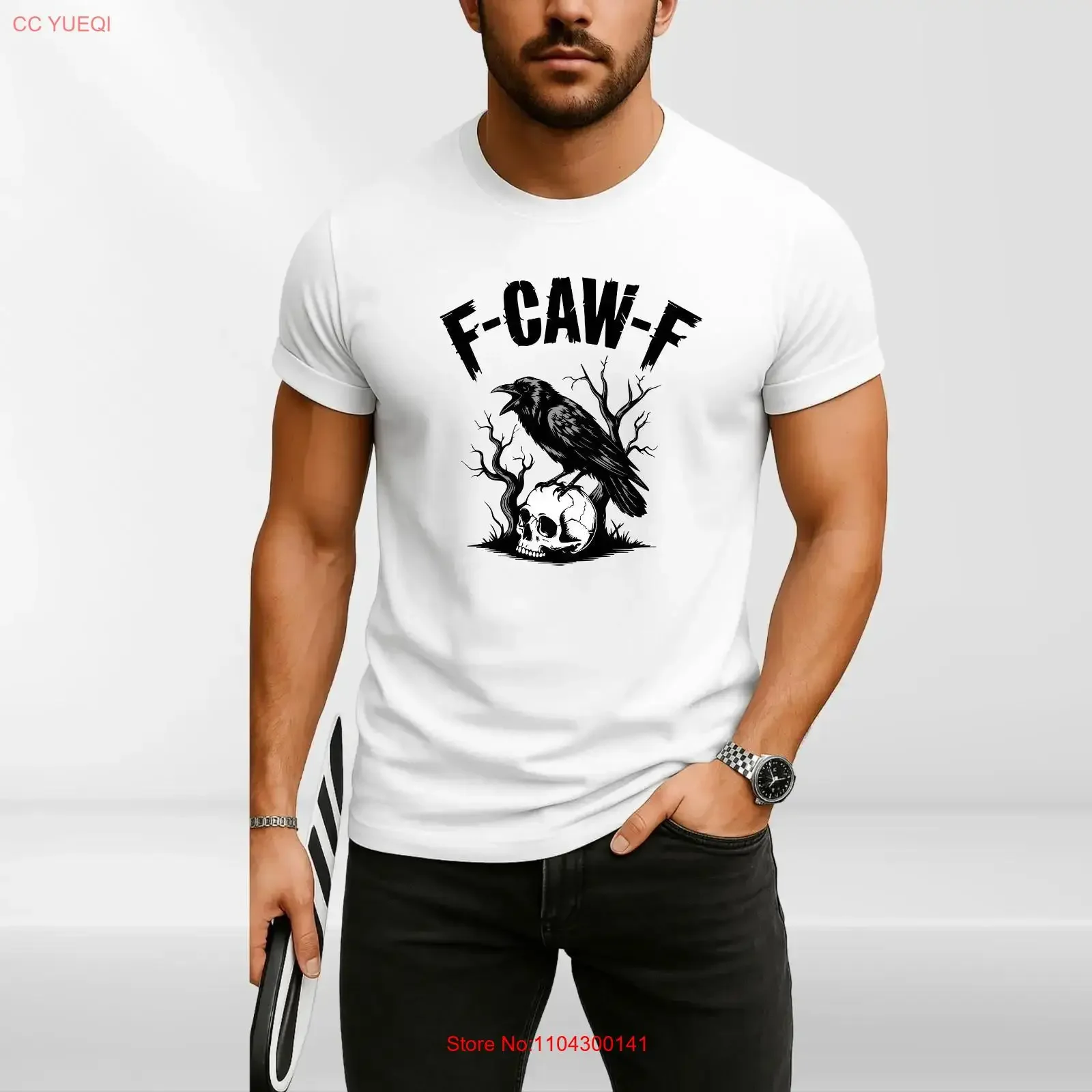 F CAW Funny Crow Raven Meme Sarcastic Gothic Halloween T Shirt Adult long or short sleeves vintage Washed Unisex Stylish