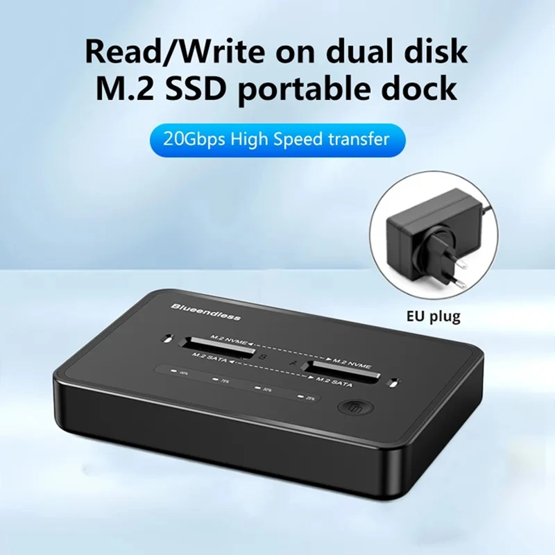 Imagem -03 - Blueendless-estação de Ancoragem Offline de Clone Dual-bay Nvme M.2 Duplicador Sata Doca Ssd Estação de Ancoragem de Tecla 20gbps