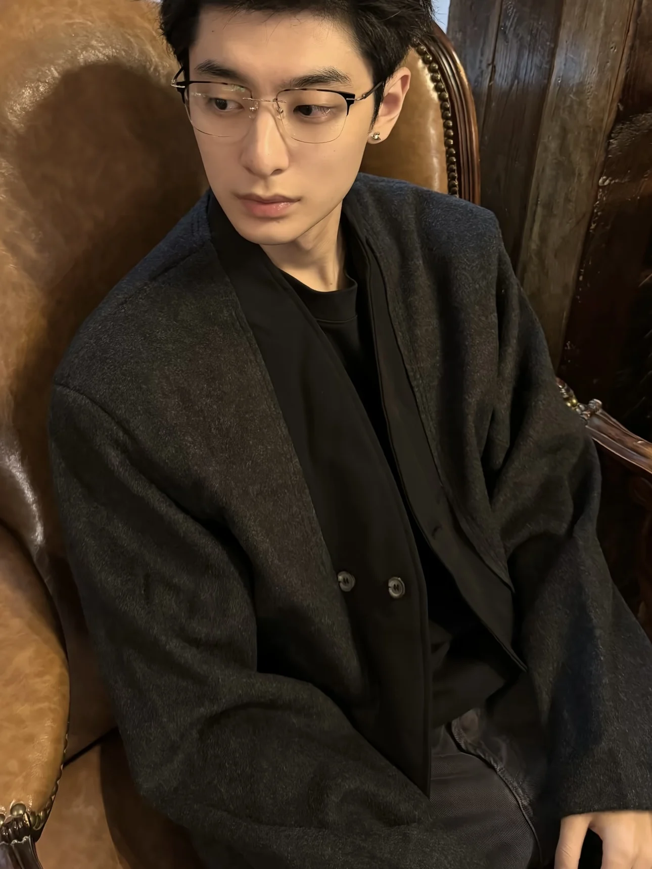 

Loose Fit Double-Breasted Cardigan Jaet Men's Winter CleanFit Vintage Design ey Old Money Open-irt Sle Outerwear