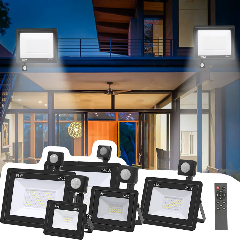 

PIR 10W 30W 50W 100W LED Floodlight 220V Spotlight Remote Control Waterproof Garage Security Motion Sensor Led Outdoor Lighting