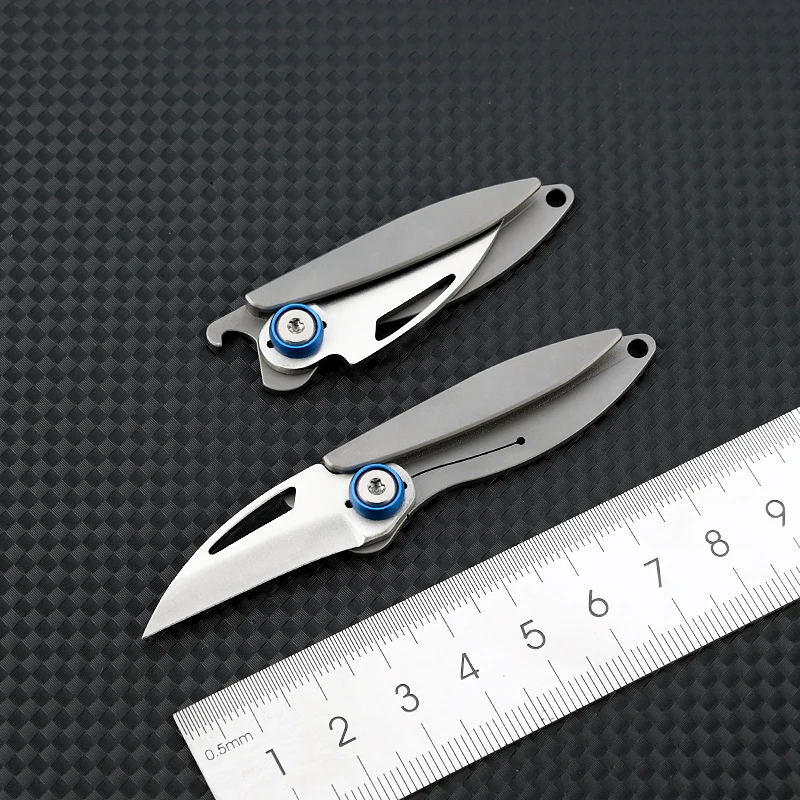 Mini Titanium Alloy  EDC Knife Camping Equipment Unboxing D2 blade Keychain Hanging Outdoor Multi Tools Knife