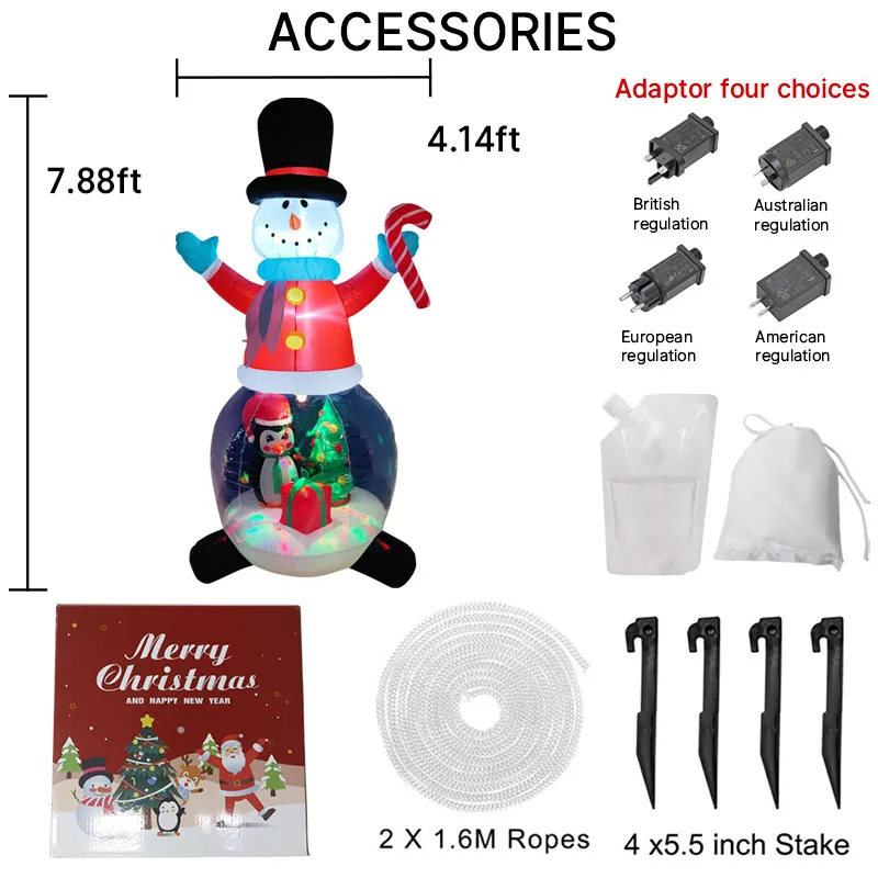 2.4 متر/7.8FT نفخ ثلج مع البطريق وأضواء شجرة عيد الميلاد LED المنزل عطلة الإضاءة ديكور ساحة عيد الميلاد لوازم الديكور