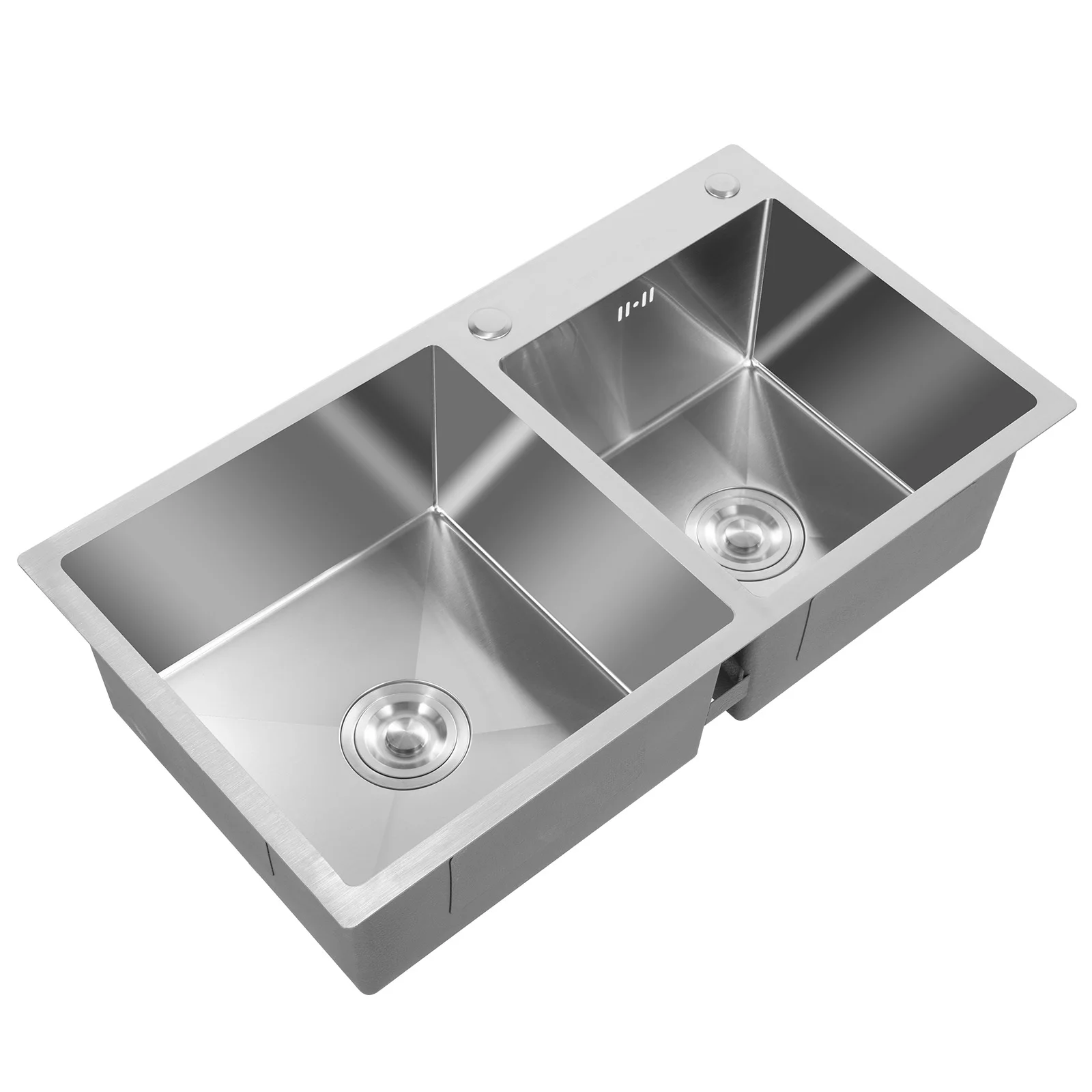 Fregadero comercial de acero inoxidable, fregadero de cocina empotrable de 2 compartimentos con escurridor y tubos para garages, lavandería, 78x43x21cm