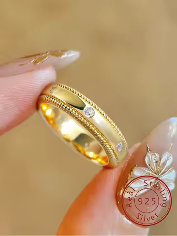 925 Sterling Silver Classic Fashion Golden Round Zircon Ring For Women Engagement Wedding Luxury High Quality Fine Jewelry