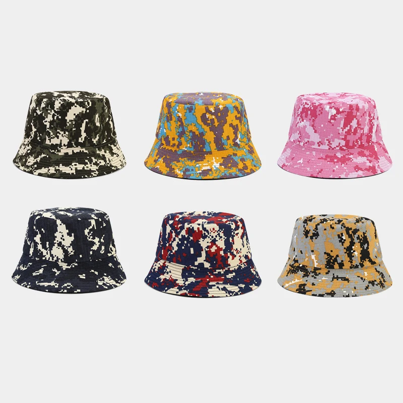 Digital Camo Print Bucket Hat Unisex Casual Outdoor Sun Cap for Men Women