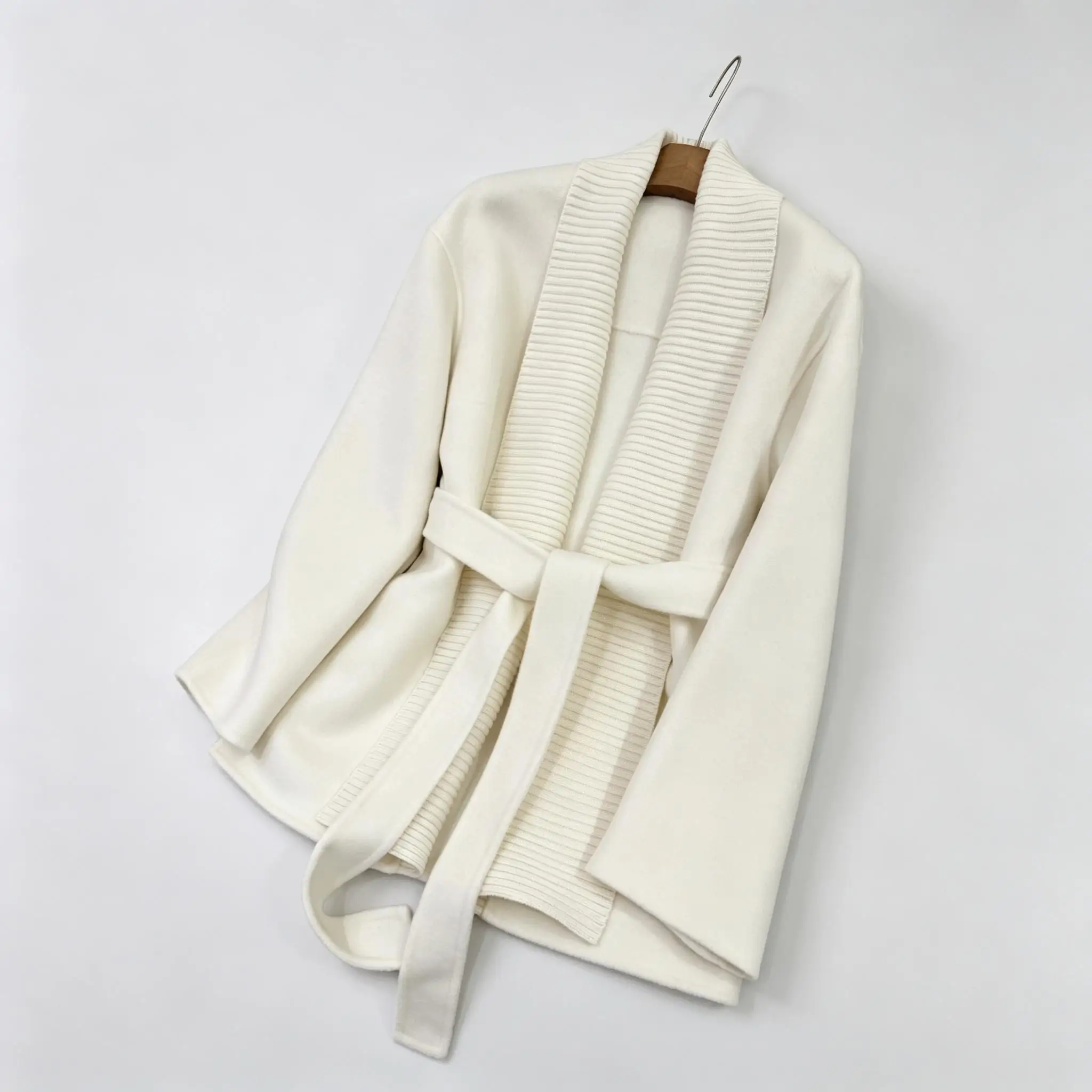 Women Autumn Winter Relaxed Contrast Color Minimal Double‑Faced Wool Top