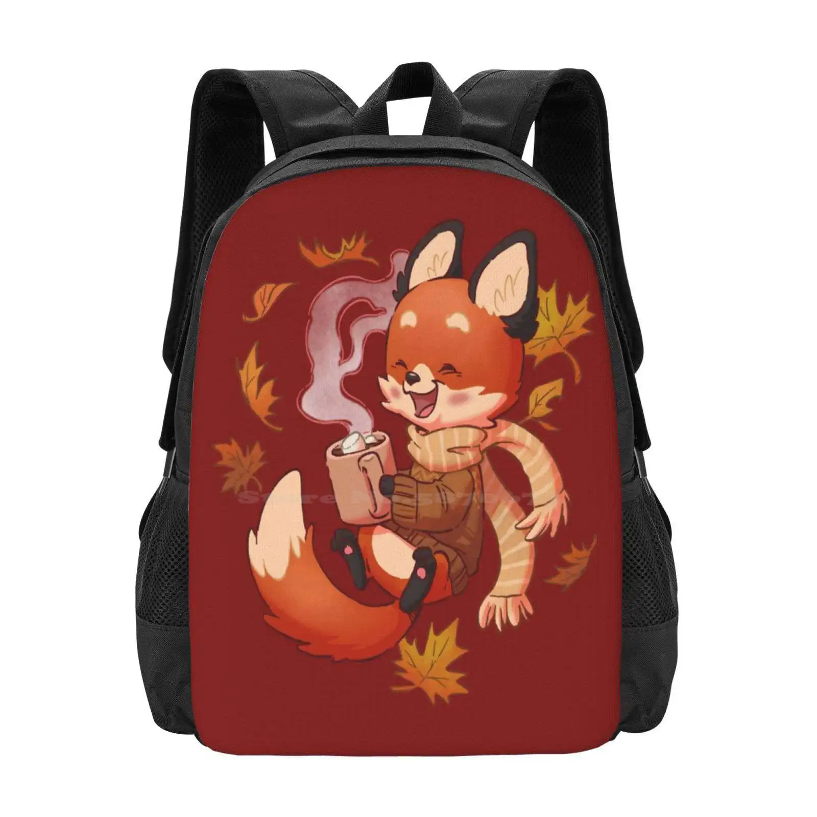 Cozy Fox Fall Hot Sale Schoolbag Backpack Fashion Bags Fall Halloween Warm Hot Chocolate Sweater Cute Fox Animals Kids Kawaii