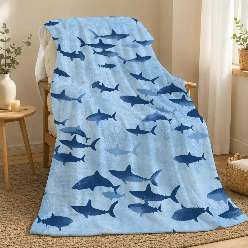 

Shark Print Animal Print Pattern Throw 240g flannel blanket, suitable for sofas, beds, offices, exquisite gift blankets