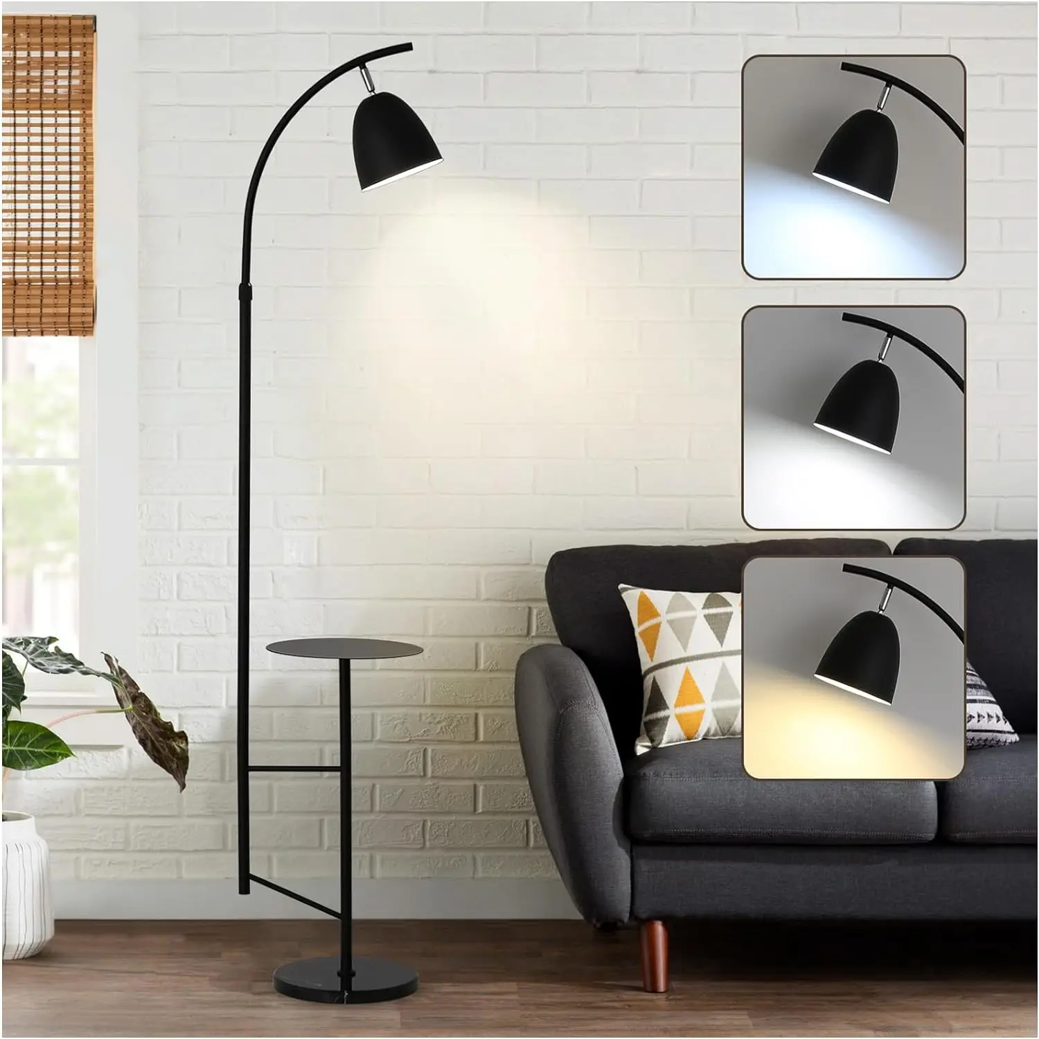 

O'Neeldy Modern Black Arc Floor Lamp With Table Attached 71"" Height Marble Arched Floor Lamp Curved Tall Shelf Standing Lamp