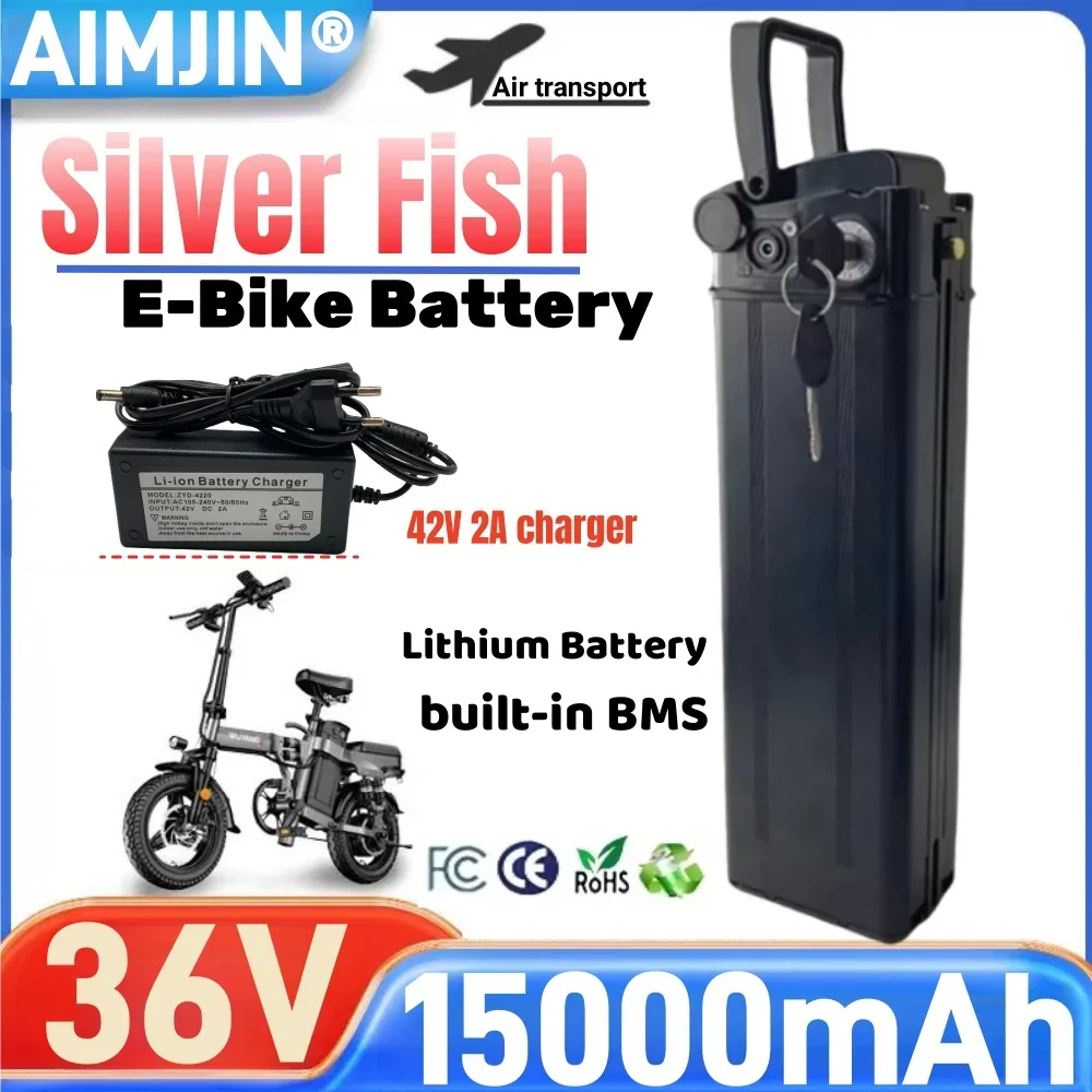 

100% high-quality Silver Fish Battery 36V 15ah 18650 Lithium Ion Battery For 250W 350W 500W 1000W Motor