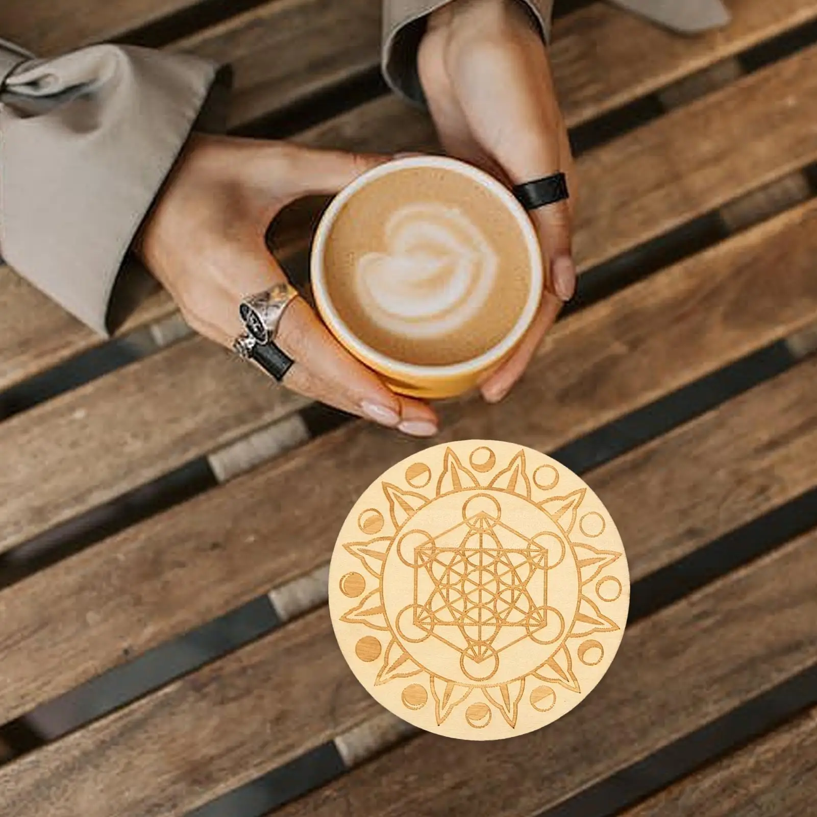 Cup Coasters 10 Piece Wooden Tabletop Protection Decoration Geometric Pattern Cup Mat For Tea Coffee Home Kitchen Dining Desk