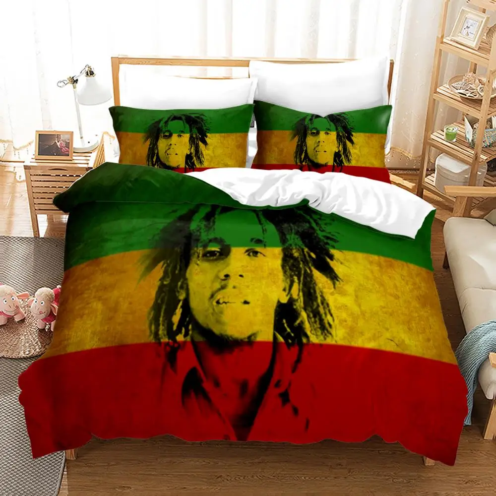 Bob Marley zestawy poszewek na kołdrę legendy muzyki jamajka piosenkarka wygodne narzuty na łóżko Queen King Size zestawy pościeli wystrój sypialni