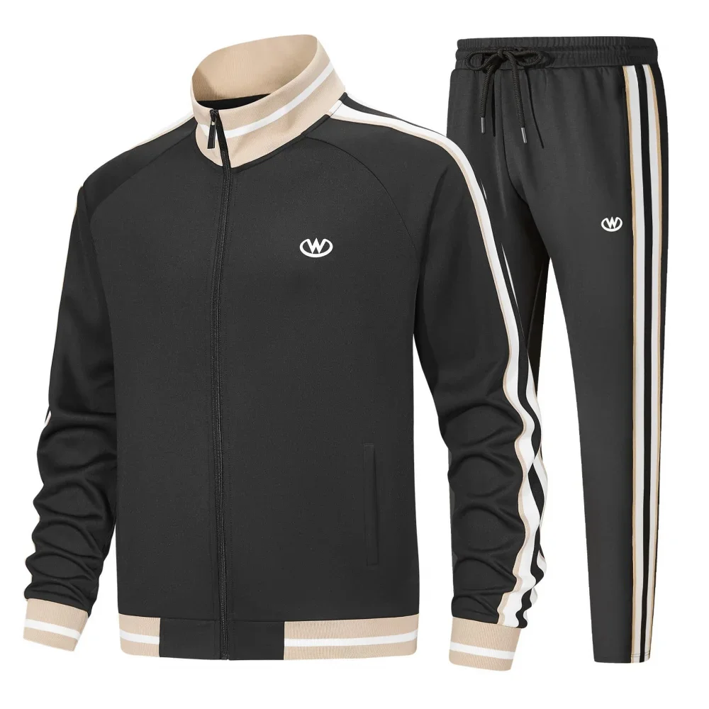 Men\'s 80S Track Suits Sets Vintage Hip Hop Long Sleeve Full-Zip Sweatsuit Active Jackets Pants 2 Piece Outfits Halloween Party