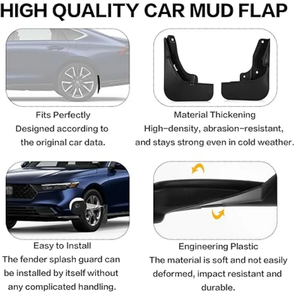 Car 4PCS Mud Guard Kit Splash Guards Mudguards with Hardware Kits Mud Flaps For Honda 11th Accord 2023 2024