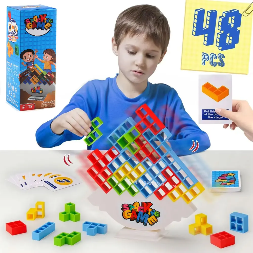 48-64PCS Building Block Brick Toy Balance Stacked Tetra Tower Game Swing High Russian Building Blocks Kid Desktop Party Gifts