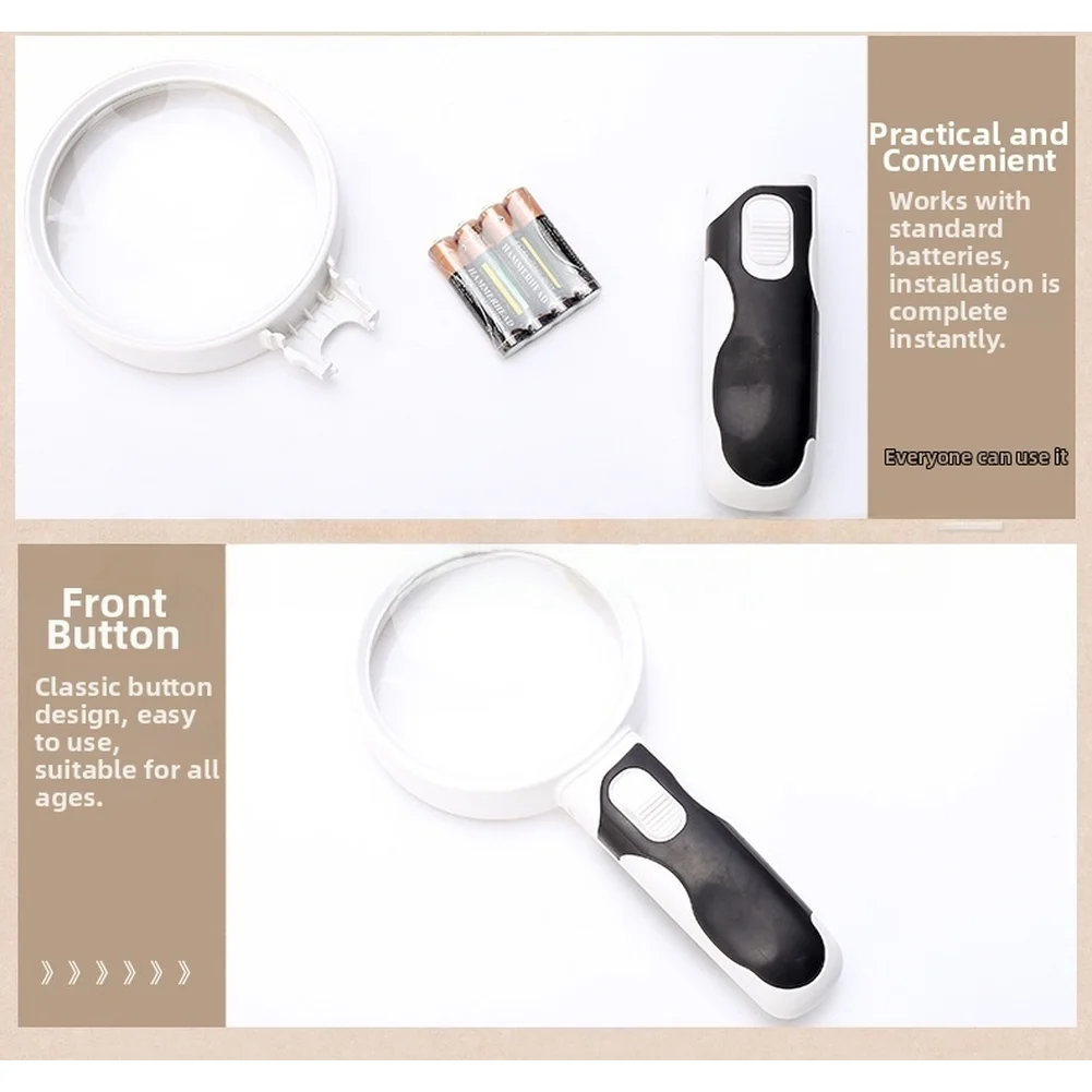 20X LED Illuminated Magnifier 90mm Lens Two Built-in LED Lights Rubber Grip for Watchmaking and Stamp Collecting