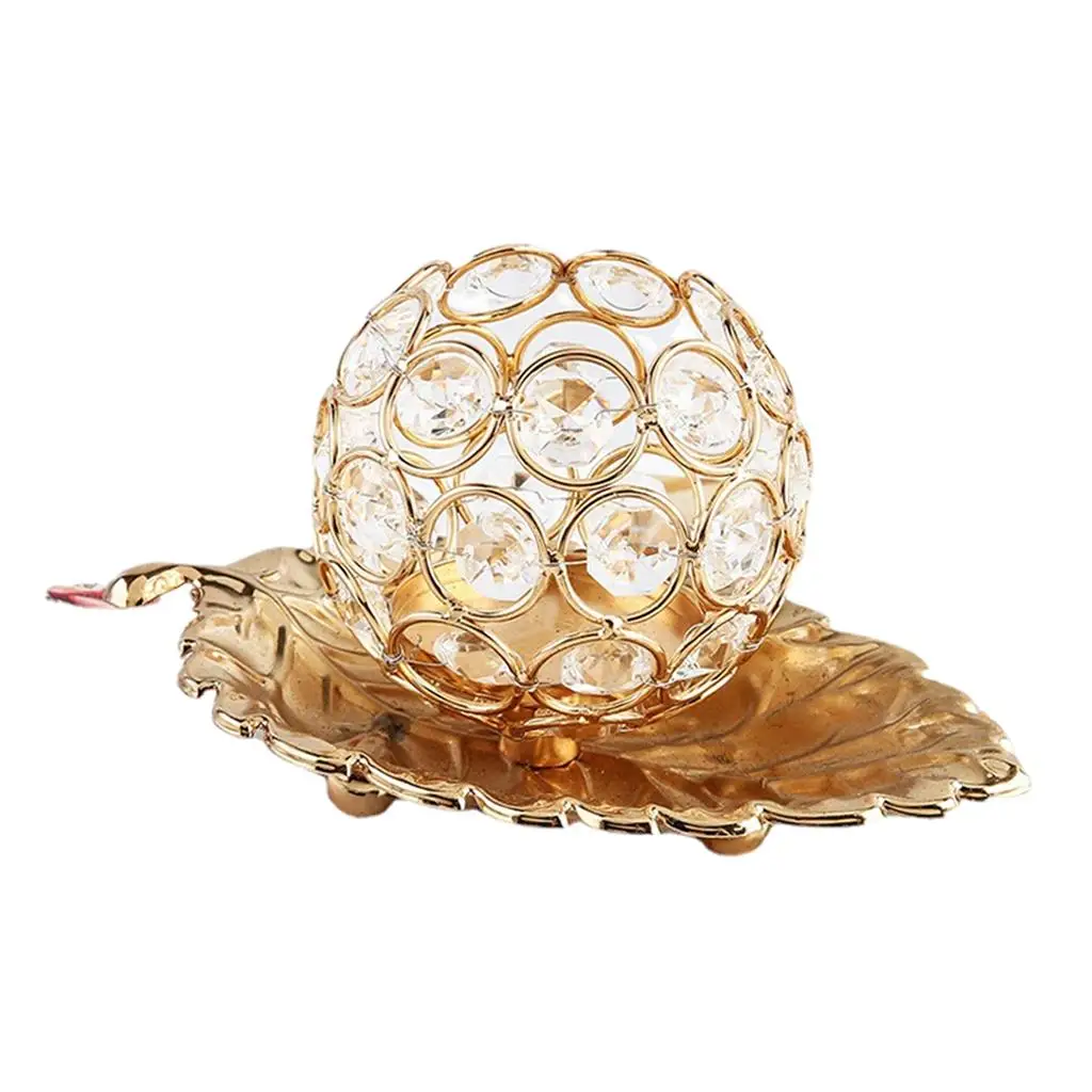 Crystal Candle Holder Tea Light Candelabrum with Tray Living Room Desk Decor