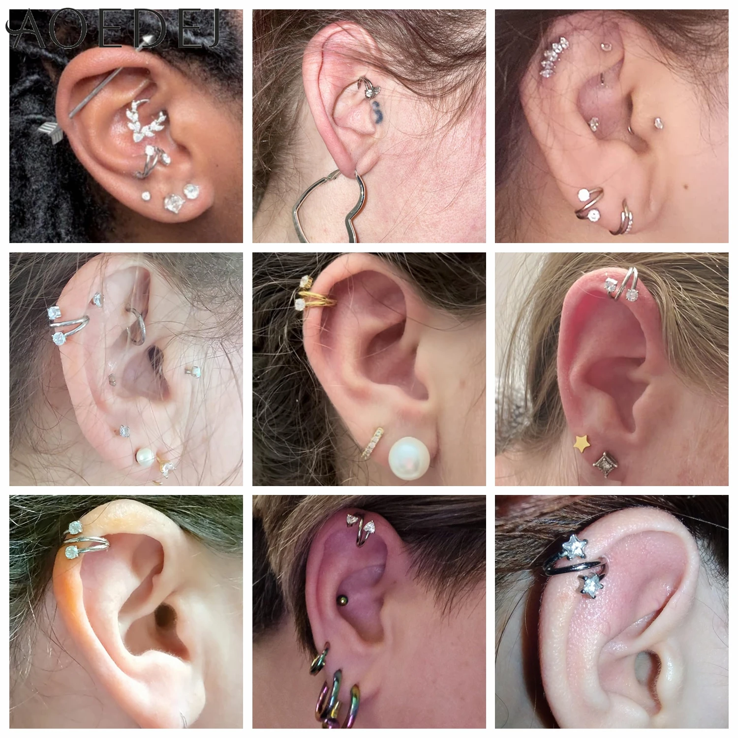 AOEDEJ 1 قطعة 16 جرام الفولاذ المقاوم للصدأ الأنف الدائري النساء تشيكوسلوفاكيا كريستال هوب أقراط طبقة مزدوجة الأذن اللولب الحاجز الثقب مجوهرات 8/10 مللي متر