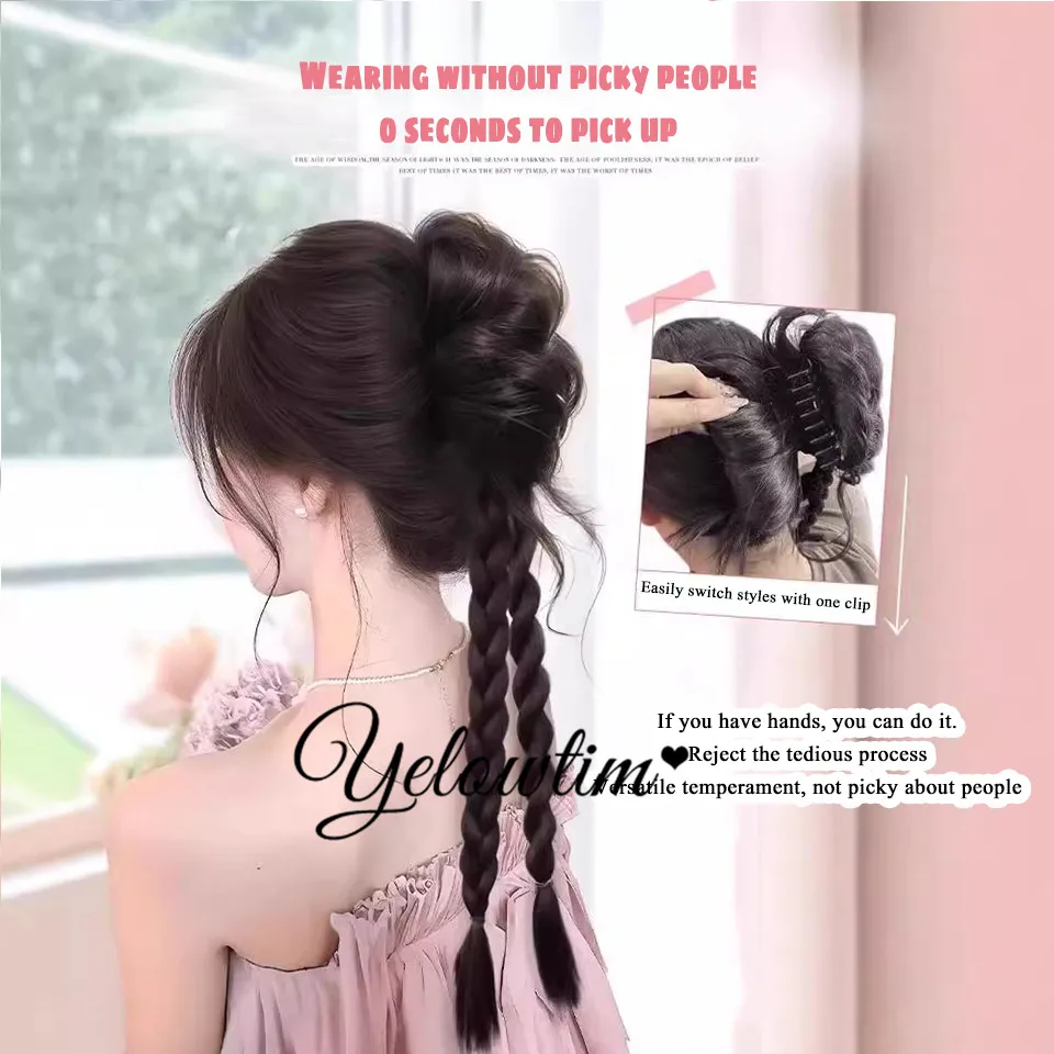 Parrucca sintetica treccia oro nobile fiore bocciolo palla decorazione dei capelli soffici spettacolo Volume dei capelli simulazione presa dei capelli Clip Twist coda di cavallo