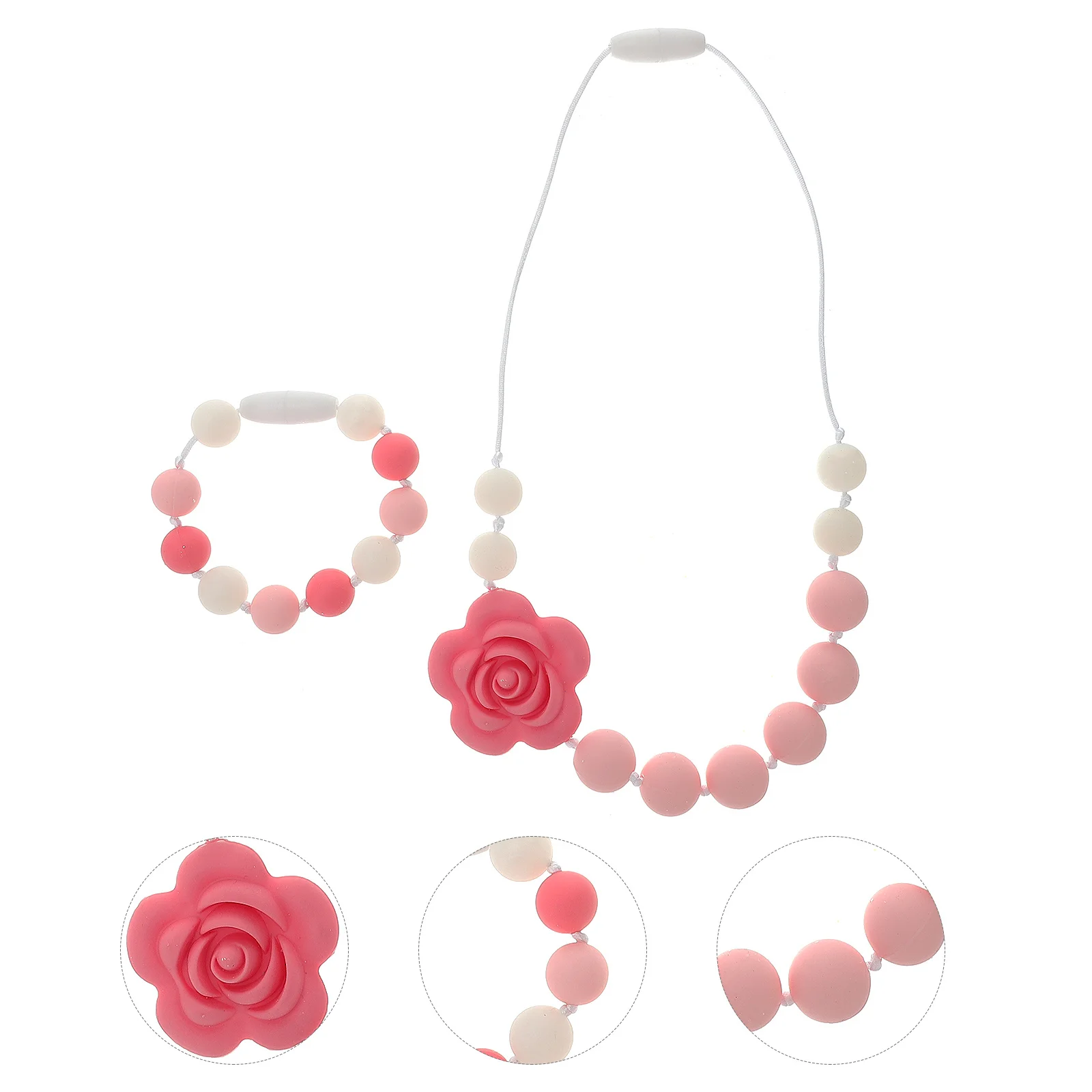 

2 шт., ожерелье для прорезывания зубов, набор браслетов в форме розы, успокаивает вправи дискомфорта, жевательное ожерелье для прорезывания зубов