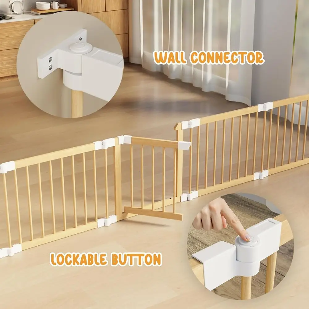 Box per bambini in legno regolabile per bambini piccoli, cortile da gioco pieghevole con connettori a parete e serratura a prova di bambino, ideale per età 1-3 (22