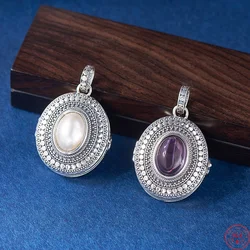 Ciondoli in argento Sterling S925 per donna uomo nuova moda Mabe-perla ametista ovale Gawu-box gioielli apribili spedizione gratuita