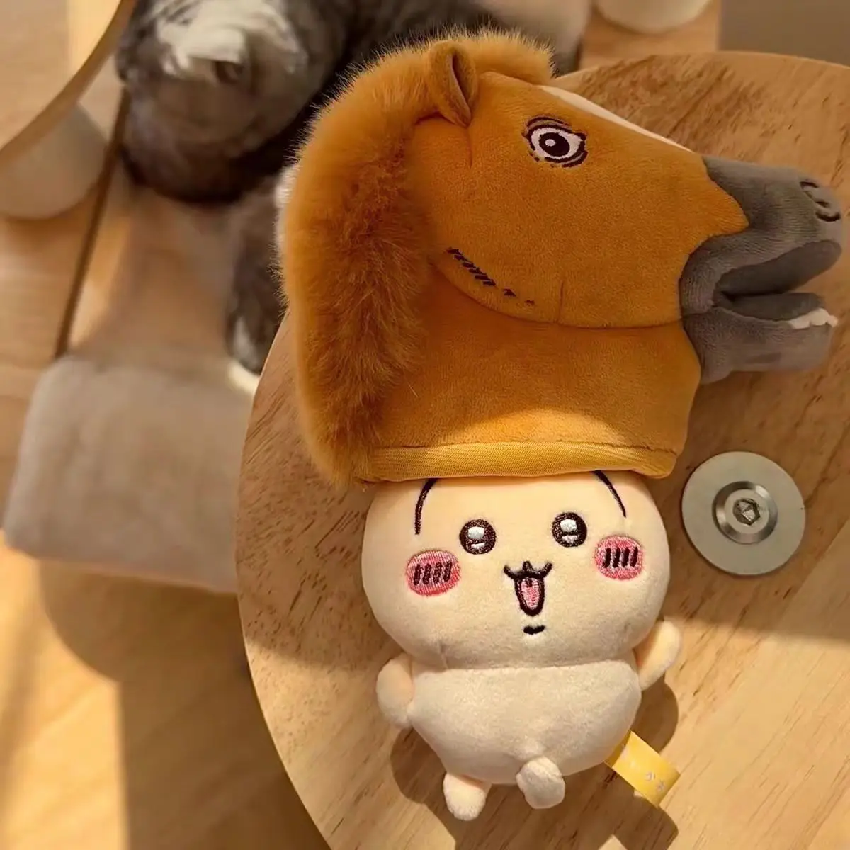 Chiikawa Usagi Plush Charm with Horse Head Mask, Cute Soft Pendant, Keychain, Backpack Ornament, Anime Merchandise, Gift