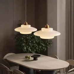 Nordic Cream Wind Milk Glass Art Decorative Pendant Lights LED E27 Modern Light Fixtures Kitchen Island Dining Room Bedside