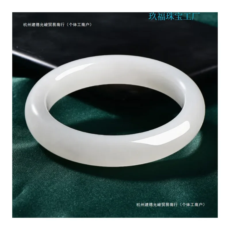 Natural Hotan White Bangle Women, Wide Flat Jade Bracelet, Mom