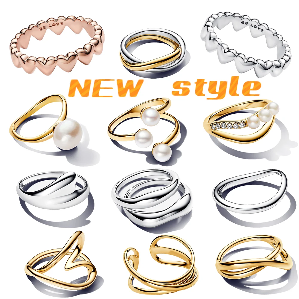 2024 Popular New Hot Connected Heart Organically Shaped Triple Band Open Gold Two-tone Entwined Bands Basic Rings Dropshippring