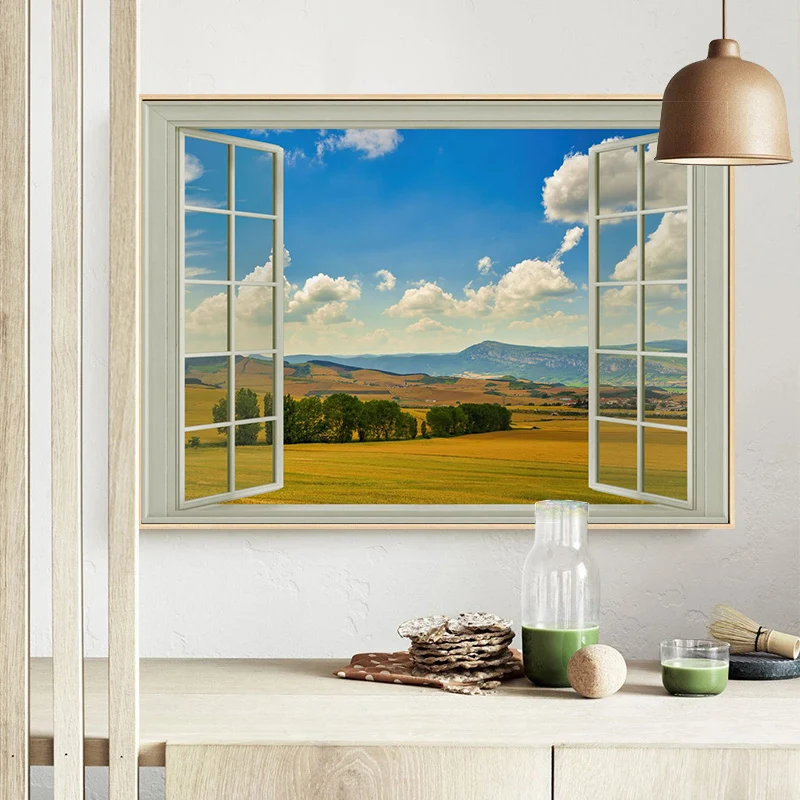 window view poster Open the window and see the scenery Canvas printing poster Wall art decoration painting Home Room Decoration